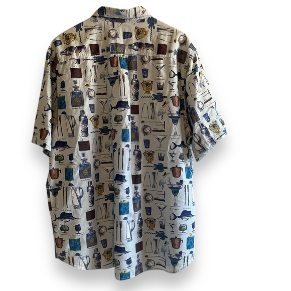 Tommy Bahama Camp Shirt Well Stocked Cocktails Print XL Tall Blue Seersucker - Picture 4 of 6